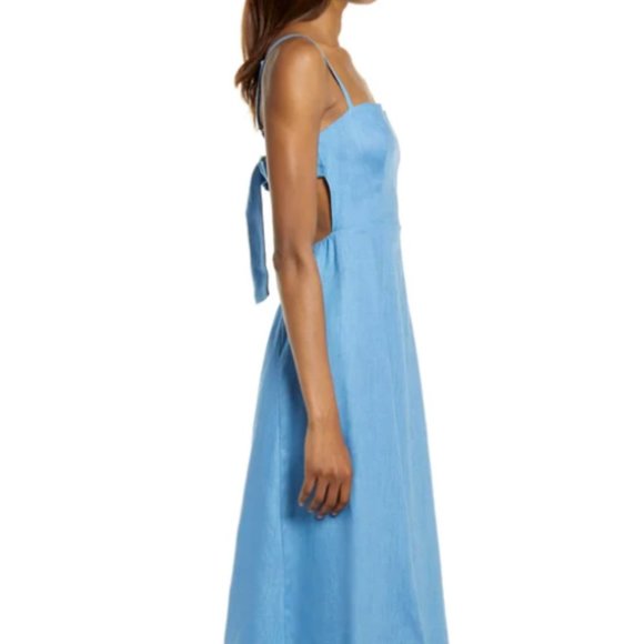 REFORMATION STARFRUIT SLEEVELESS OPEN BACK LINEN PARISIAN BLUE MIDI DRESS sz 12 - Picture 3 of 10